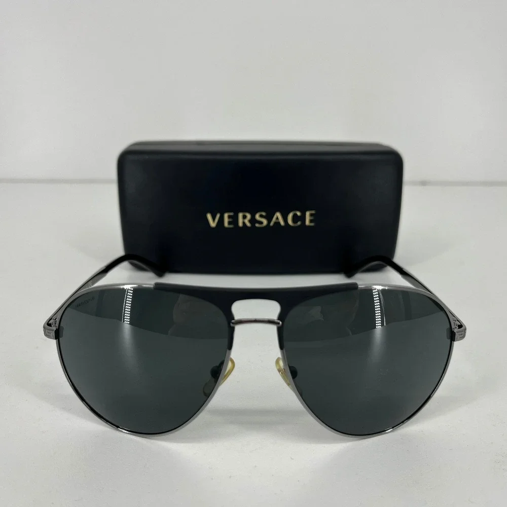 Versace Aviator Sunglasses Gunmetal Greek Key Mod 2164 1001/87 60-15 140 3N